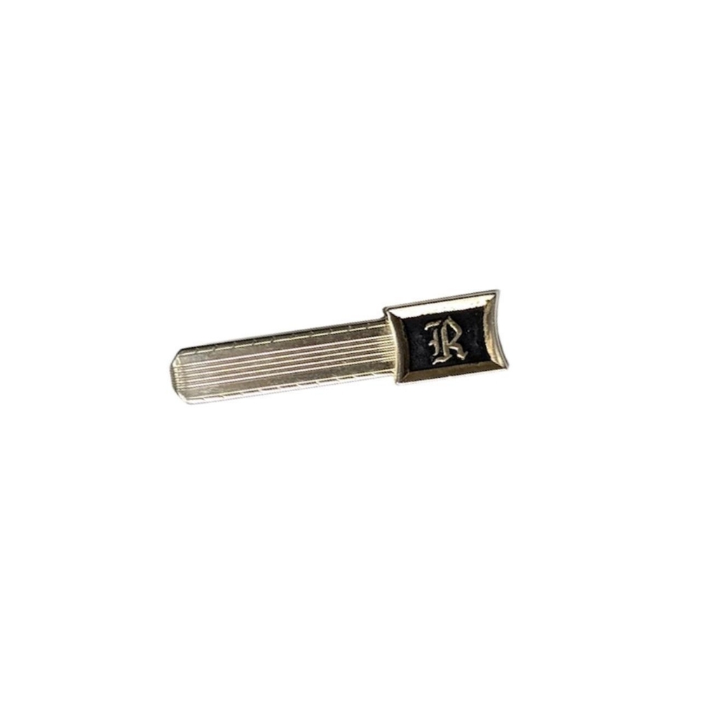 Vintage Gold and Black Tie Bar with Gothic "R" Monogrammed Letter